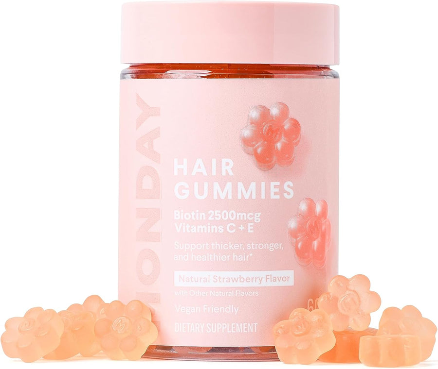 MONDAY HAIRCARE Hair Gummies - met aardbeiensmaak - biotine, vitamine C, E, 60stuks