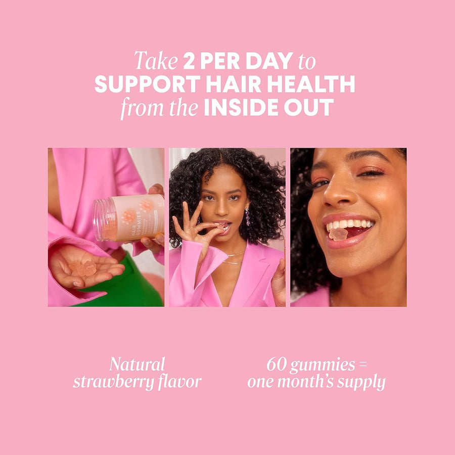 MONDAY HAIRCARE Hair Gummies - met aardbeiensmaak - biotine, vitamine C, E, 60stuks
